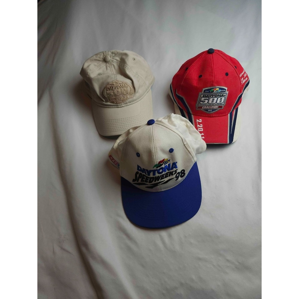 Lot of 3 Vintage NASCAR Daytona 500 Hats Speedweeks 98 Anniversary Cap Bundle